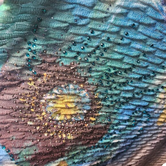 Womens JM Collection Multicolor Floral Textured Tunic Top With Rhinestone Accent - Picture 2 of 4